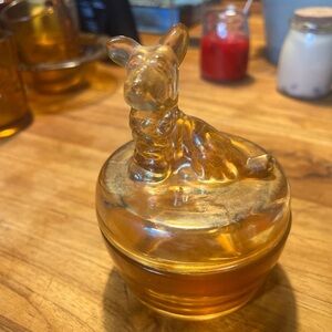 Vintage Amber Glass Dog powder jar